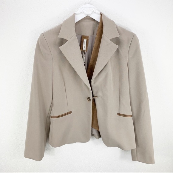 NWT NEW Dusica Sacks Tan Wool Leather Blazer Jacket size US 4-6